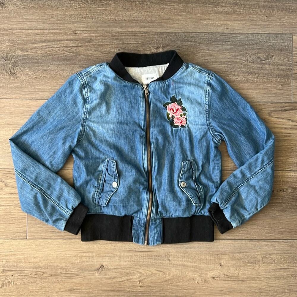 Hudson Girl’s Blue Lined‎ Sift Jean Zip Up Embroidered Jacket Size L